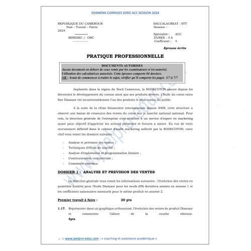 Couverture de Epreuve corrigé de PP bacc ACC 2024